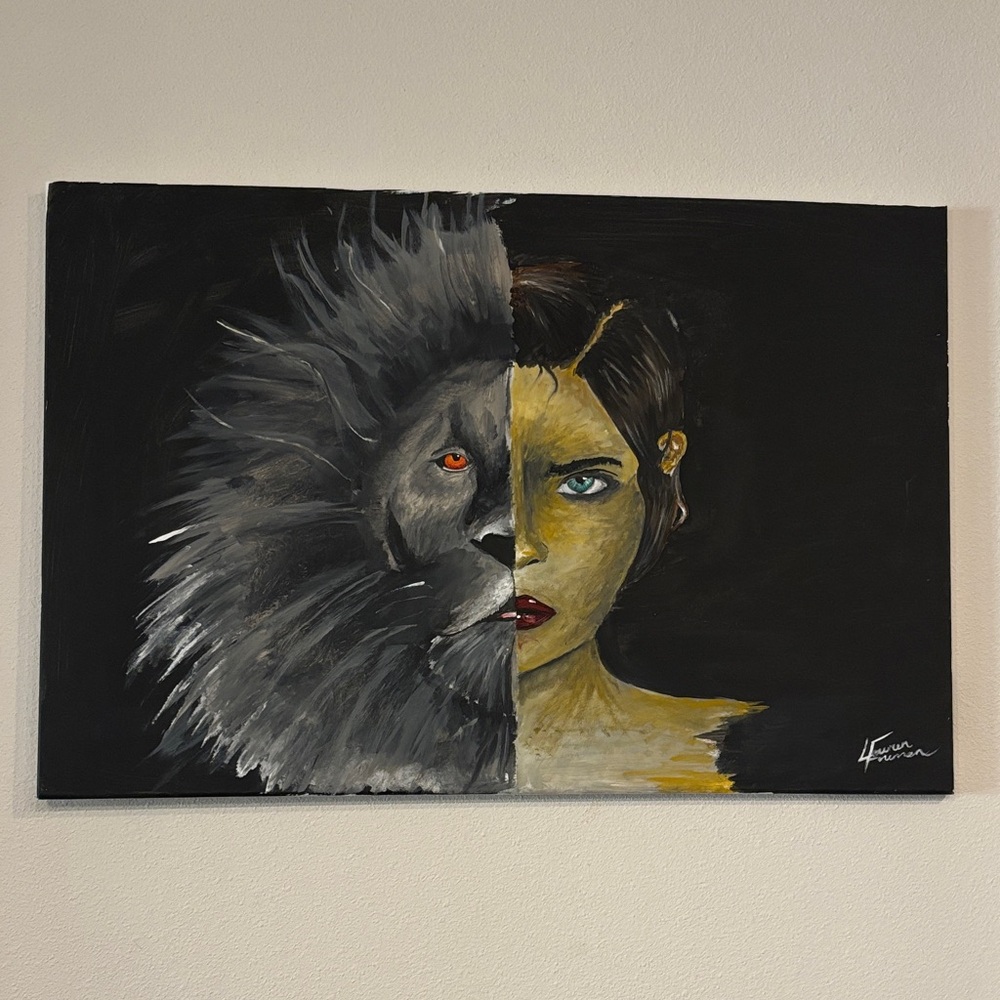 Lion and Woman Duality Art Canvas